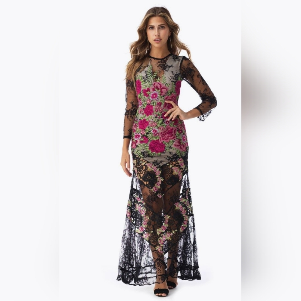 Sky Brand Floral Embroidered Maxi Dress Size XS